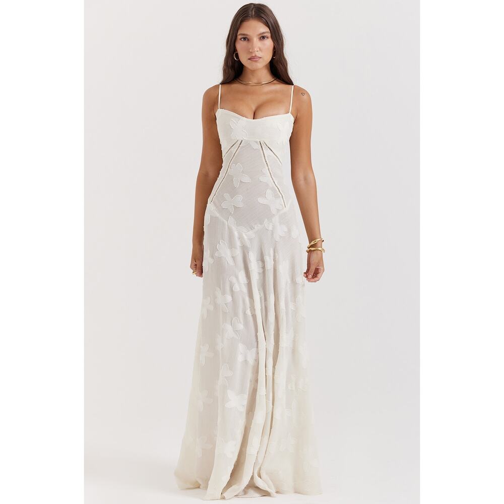 House of CB Seren Vintage Cream Floral Lace Back Maxi Dress